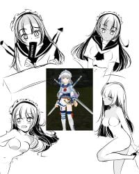 looking_at_viewer multiple_views naked naked_female school_uniform schoolgirl toram_online white_hair