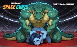 ai_generated anthro blue_skin bound crocodile male naked naked_female rape sex size_difference spacecunts webcomics