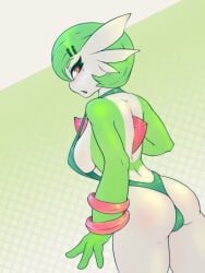 1girls anthro ass big_breasts blush breasts digital_media_(artwork) female female_gardevoir female_only fingers gardevoir genitals green_body green_hair green_skin hair hi_res humanoid looking_at_viewer nintendo not_furry open_mouth orange_eyes pokemon pokemon_(species) pokemon_rse simple_background solo sverhnovapony video_games white_body white_skin