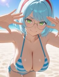 ai_generated bikini blue_striped_bikini boobs breasts elf elf_ears elf_female elf_girl keisha_callie striped_bikini tits