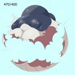 blue_body bursting huge_ass huge_belly huge_breasts inflation popping sunken_limbs tail whale xeddo