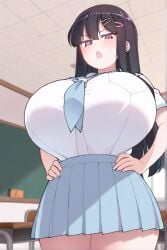 ai_generated black_hair female female_only huge_breasts long_hair nozomi_(akitokage01) schoolgirl tsundere