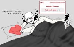 1ambiguous 1girls after_sex ambiguous_gender background bed blush blushing cutegirlconfirm deltarune fem_gaster gaster genderswap genderswap_(mtf) naked naked_female nude nude_female pale_skin rule_63 skeleton skeleton_girl smoke smoking soul_(deltarune) text undertale undertale_(series) white_body white_skin wingdings wingdings_text