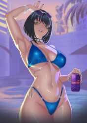 1girls 3d bethesda_softworks bikini black_hair black_nails bracelet bracelets breasts choker cleavage clothing commission commission_art commissioner_upload dark_hair fallout fallout_4 fallout_new_vegas female female_only female_protagonist grand_theft_auto green_eyes gta_vi_cover_girl human large_breasts light-skinned_female light_skin lingerie lip_piercing looking_at_viewer navel nuka-cola nuka-cola_quantum pale-skinned_female pale_skin piercing seductive short_hair sole_survivor sole_survivor_(female) solo sunglasses sweaty thick tired_look vault_dweller vault_girl vault_meat vault_suit writing_on_clothes
