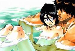 1boy 1girl accurate_art_style accurate_body_type ai_generated areolae arm_around_partner bare_arms bare_breasts bare_legs bare_shoulders bathing bent_knees black_hair bleach breasts_apart brown_hair cel_shading clavicle closed_eyes collarbone completely_naked completely_naked_female completely_nude completely_nude_female dark-skinned_male dark_skin digital_media_(artwork) duo duo_focus embrace fanart female flat_chest hair_between_eyes hair_over_one_eye hand_on_arm hatching_(texture) highres hot_spring jewelry knees_up kuchiki_rukia light-skinned_female light_skin line_art looking_at_another male manga_style mixed_bathing muscular muscular_male necklace nipples nude nude_female one_eye_covered onsen outdoors parted_lips partially_submerged perky_breasts petite petite_female pink_nipples purple_eyes rock shared_bathing shiny_hair shiny_skin short_hair sitting sitting_in_water sitting_on_another sitting_on_lap sitting_on_person size_difference slender_body slender_waist smile three-quarter_view tite_kubo_style v-shaped_eyebrows water wet wet_skin yasutora_sado