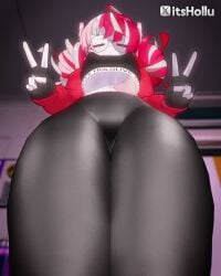 1girls 3d black_cropped_top clapping_thighs double_bun double_peace_sign double_v female female_only fingerless_gloves from_below fully_clothed glasses gray_hair grey_skin hololive hololive_indonesia itshollu kureiji_ollie leggings multicolored_hair navel peace_sign plap plap_(sound) red_hair red_hoodie round_glasses smug sound_effects sports_bra sportswear tagme teasing thick_thighs thigh_clapping thigh_focus thighs thighs_focus tight_clothing tight_fit tight_leggings tight_pants tight_top v_sign video white_hair wide_hips wide_thighs zombie zombie_girl