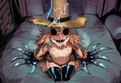 1girls ai_generated belt breasts claws cum cum_on_body cum_on_breasts cum_on_face female flat_chest gloves hat hollow_eyes horror horror_(theme) kaela_(paigen) light_brown_hair long_hair metal_claws monster_girl nipples no_eyes original original_character paigen poncho post-sex scarecrow scarecrow_girl skinny stitched_mouth stitches straw_hat thigh_high_boots utility_belt
