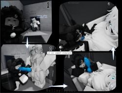 bell_collar big_butt black_cap black_fur black_hood black_thigh_highs black_thighhighs blue_eyes blue_penis bodysuit cap cat_boy cat_ears cat_tail catboy cock_worship collar collar_bell comic comic_panel cum faggot femboy feminine_male fluffy_tail furry gay glowing_eyes holster holster_strap holstered_pistol hood hood_up knot knotted_penis male paw_socks paws plump_ass plump_butt roblox robloxian sheath sheath_play small_penis smaller_male stockings thigh_highs thighhighs tiny_penis ushanka veiny_penis white_skin wolf wolf_ears wolf_tail