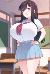 ai_generated black_hair female female_only huge_breasts long_hair nozomi_(akitokage01) schoolgirl tsundere