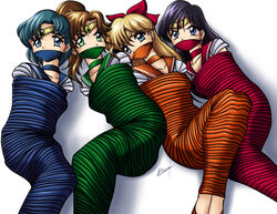 4girls ami_mizuno artist_request bishoujo_senshi_sailor_moon blonde_hair blue_eyes blue_hair bondage brown_hair choker earrings female female_only femsub gag gagged green_eyes human jewelry karosu-maker makoto_kino minako_aino moon multiple_females multiple_girls multiple_subs mummification over_the_mouth_gag purple_hair rei_hino sailor_jupiter sailor_mars sailor_mercury sailor_venus smooth_skin