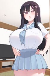 ai_generated black_hair female female_only huge_breasts long_hair nozomi_(akitokage01) schoolgirl tsundere