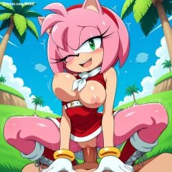 ai_generated amy_rose breasts_out cowgirl_position deik0 furry furry_female girl_on_top green_eyes hedgehog hedgehog_girl hetero large_breasts outdoors pink_fur pink_hair pov sex short_hair sonic_the_hedgehog_(series) unaligned_breasts
