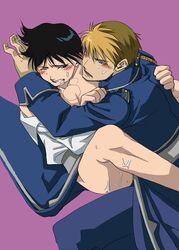 2boys anal artist_request blush bottomless cry cum fullmetal_alchemist gay jean_havoc male male/male male_only multiple_boys open_clothes open_shirt roy_mustang saliva shirt sweat tears uniform yaoi