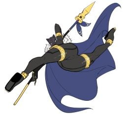 1girls acrobatic african_female anklet ass ass_focus athletic athletic_female black_bodysuit bodysuit cape cat_ears claws female female_focus female_only fur-trimmed_cape fur_trim gauntlets gold_jewelry gold_thighlet looking_at_viewer marvel marvel_comics marvel_tokon:_fighting_souls mask masked masked_female shuri_(marvel) solo spear superheroine tagme thick_thighs thighlet tight_clothing wanderjegson weapon white_background