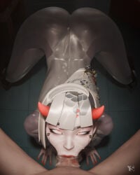 1boy1girl 1girl1boy 3d 3d_(artwork) ahegao ahegao_face android blowjob blowjob_face crossed_eyes cum cum_on_back cum_on_body cum_on_face deepthroat eye_contact horns image lipstick lipstick_on_penis on_knees overwatch overwatch_2 penis pinup pov pov_eye_contact robot_girl shion_(overwatch) sloppy_blowjob spit sucking sucking_penis translucent translucent_body wet white_skin youngiesed