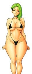 1girl 1girls big_ass big_breasts big_butt big_thighs bikini bikini_bottom bikini_top cleavage cleavage_overflow color color_edit colored earrings edit edited edited_art edited_image garryswood green_hair huge_breasts huge_thighs solo solo_female solo_focus thick_thighs thighs
