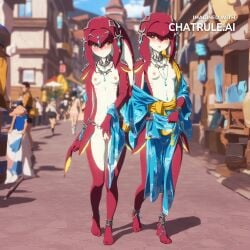 1girl ai_assisted ai_generated blush cute_girl fish_girl full_body looking_at_viewer mipha nipples nude pantyhose petite petite_body petite_breasts petite_female pussy red_skin shy small_breasts spread_pussy teen teen_girl teenage_girl the_legend_of_zelda underwear walking yellow_eyes zora