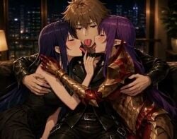 1boy 2girls ai_generated code_vein esil_radiru grok grok_imagine group_kiss group_kissing kissing kurokawa_akane oshi_no_ko protagonist_(code_vein) solo_leveling tagme three_way_kiss threeway_kiss triple_kiss video