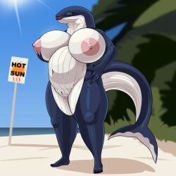 blue_skin huge_ass huge_belly huge_breasts inflation whale whale_humanoid white_skin xeddo