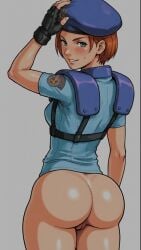 1girl ai_generated big_ass big_booty big_butt capcom half_naked half_nude jill_valentine marvel_vs._capcom marvel_vs._capcom_2 naked_ass no_pants pawg pawg_build phat_butt resident_evil uniform