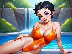 ai_generated betty_boop big_breasts erect_nipples_under_clothes latex_swimsuit looking_at_viewer thighs