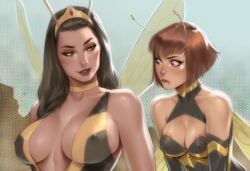 2girls ai_generated ant-man_(series) avengers big_ass big_breasts big_thighs breasts curvaceous curvy curvy_figure digital_media_(artwork) female hips hourglass_figure huge_ass huge_breasts huge_thighs janet_van_dyne large_ass large_breasts large_thighs legs light-skinned_female light_skin marvel marvel_comics mature mature_female phophopho queen queen_bee slim_waist thick thick_hips thick_legs thick_thighs thighs voluptuous waist wasp_(marvel) wide_hips wide_thighs yuri