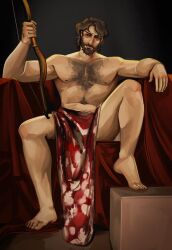 beard blood body_hair bow_and_arrow brunette brunette_hair chest daddy dilf facial_hair greek_mythology hairy hairy_chest loincloth m0ch4cup moons muscular muscular_male not_porn odysseus odysseus_(mythology) odyssey odyssey_(homer) sexy sexy_pose the_epic_cycle