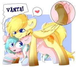 anus blushing cute dark_genitals edit etoz female heart hi_res highres horsecock imminent_penetration imminent_sex male mare nude oc passepartout pegasus penis ponut pony smiling stallion surprised swedish_text text third-party_edit translated wings