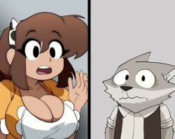 1furry 1girls backrooms breasts carlos_(inker_comics) cleavage coolerinker distracted explaining inker_comics inkershike jiggling_breasts mona_(inker_comics) shaking_breasts side_view tagme talking video
