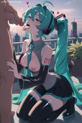 1boy 1girl ahoge ai_generated aqua_eyes aqua_hair aqua_nails blue_nails blush breasts breasts_outside cum detached_sleeves fellatio green_nails hatsune_miku heart heart-shaped_pupils hetero hi_res high_quality high_resolution kneeling long_hair medium_breasts nail_polish nipples open_mouth oral patreon penis seductive sexy skirt symbol-shaped_pupils testicles thighhighs twintails uncensored very_long_hair vocaloid watermark