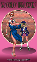 2007 2girls age_difference areolae big_breasts big_penis blonde_hair breasts brown_hair busty cleavage colored dickgirl english_text erect_nipples erection female futa_with_female futanari hair high_heels huge_breasts huge_cock intersex large_breasts large_penis nipple_bulge nipples penis penis_under_dress schoolgirl shoes size_difference smudge socks stockings teenager testicles text voluptuous