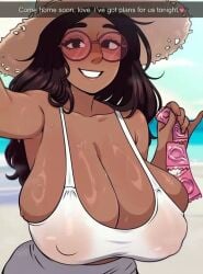 ai_generated ai_generated_video bare_breasts beach big_breasts breasts breasts_bigger_than_head breasts_out chocolate condom condom_wrapper connie_maheswaran dark-skinned_female glasses huge_breasts massive_breasts no_sound ripping_clothing showing_breasts steven_universe tagme tank_top teasing video