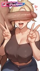 1boy 1girl 2026 ai_generated artist_name boobs breasts bust chest clothed_female_nude_male cock denim dick double_v double_w erection hetero hi_res high_quality highres large_penis mercy overwatch patreon patreon_username penis penis_awe penis_on_face pinkname precum selfie testicles tits tongue tongue_out trembling twitching_penis uncensored v v_over_eye veins veiny_penis w watermark