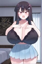 ai_generated black_hair female female_only huge_breasts long_hair nozomi_(akitokage01) schoolgirl tsundere