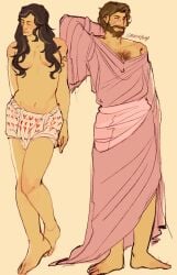 black_hair body_hair breasts breasts_out brunette brunette_hair couple dilf epic_the_musical husband_and_wife m0ch4cup meme milf no_shirt not_porn odypen odysseus odysseus_(epic_the_musical) pajama_pants pajamas penelope_(epic_the_musical) revealing_clothes robe shoulders submissive_male underwear wholesome