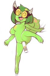 anthro areola breasts camille_(scalie_schoolie) chameleon colored_areola colored_nipples curled_tail eyelashes eyewear feet female glasses green_body green_hair green_scales grey_horn hair horn lizard nipples nude open_mouth penetration plantpenetrator reptile round_glasses scales scalie scalie_schoolie sex_toy sex_toy_in_vagina sex_toy_insertion short_hair simple_background solo spiral_glasses tail thick_thighs vaginal vaginal_penetration white_background wide_hips yellow_areola yellow_nipples