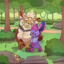 1:1 argon_vile balls belly_tuft bodily_fluids chest_tuft fan_character fur genital_fluids genitals glitter hair hi_res jewelry kobuko league_of_legends male male/male markings necklace nude_male peeing peeing_on_ground peeing_outside peeing_together purple_body purple_fur riot_games size_difference slightly_chubby slightly_chubby_male teamfight_tactics tencent tuft urine urine_on_ground watersports yordle