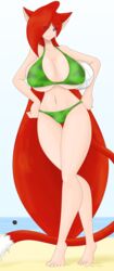 1girls angel_the_catgirl angelthecatgirl animal_humanoid bikini blue_eyes female female_only furry green_bikini hair human human_only humanized humanoid long_hair mammal mammal_humanoid red_hair sonic_(series) tagme