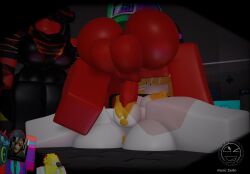 1boy 2girls 3d anus areolae ass background_character balls breasts dj_radical_(the_battle_bricks) duo duo_focus firebrand_(the_battle_bricks) mating_press nipples nude penis reference_image roblox roblox_game robloxian rule_63 tagme tbbfanatic the_battle_bricks thighs tumore vocalist_(the_battle_bricks) watching