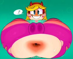 aged_up anus ass big_anus big_ass big_butt black_eyebrows blonde_hair blue_eyes blush blush_lines butt cameltoe disney disney_channel eyebrows eyebrows_visible_through_hair eyelashes female grin huge_anus huge_ass huge_butt legs_behind_head long_hair on_back ota_(artist) plump_labia puffy_pussy pupils smile star_butterfly star_vs_the_forces_of_evil teeth teeth_showing thick_thighs torn_clothes