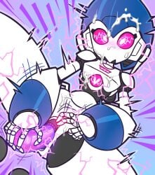 1girls clitoral_stimulation cum_on_body cum_on_face cum_on_lower_body dildo dildo_in_pussy dildo_penetration electricity gravelurkertsk no_mouth no_nose original pink_eyes pink_sclera pussy robot robot_girl robot_humanoid solo solo_female vagina zone-archive zone-tron