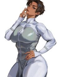 abs anissa anissa_(invincible) athletic athletic_female big_boobs big_breasts boobs breasts brown_hair clothed clothing enargeia hand_on_hip invincible invincible_(tv_series) large_boobs large_breasts long_nails looking_at_viewer muscles muscular muscular_female purple_eyes solo solo_female solo_focus taiyang_yu tan_body tan_skin thick_thighs thighs tight_clothing toned toned_body white_background wide_hips wide_thighs