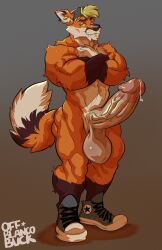 abs anthro artist_logo artist_name backwards_baseball_cap backwards_hat balls baseball_cap big_balls big_muscles big_penis biped black_nose blonde_hair bodily_fluids brown_body brown_eyebrows brown_fur brown_hands calf_muscles canid canine circumcised circumcision_scar closed_smile clothing countershade_face countershade_fur countershade_neck countershade_torso countershading deltoids digital_drawing_(artwork) digital_media_(artwork) dipstick_ears dipstick_tail ear_markings erection eyebrows fangs footwear forearm_muscles fox full-length_portrait fur genital_fluids genital_scar genitals glans gloves_(marking) gradient_background green_eyes grey_baseball_cap grey_clothing grey_footwear grey_hat grey_headwear grey_shoes guccigarf hair hair_through_hat hat headgear headwear hi_res huge_balls huge_penis humanoid_genitalia humanoid_penis inner_ear_fluff leg_markings logo looking_at_viewer male male_anthro mammal markings mostly_nude mostly_nude_anthro mostly_nude_male mouth_closed multicolored_body multicolored_ears multicolored_fur muscular muscular_anthro muscular_arms muscular_male muscular_thigh navel orange_body orange_fur penis pink_glans plantigrade portrait precum quads raidareonde red_fox saggy_balls scar shaded shaft_divide shoes simple_background smile smiling_at_viewer socks_(marking) solo standing tail tail_markings teeth text three-quarter_view true_fox tuft vein veiny_penis white_balls white_body white_countershading white_fur white_inner_ear white_inner_ear_fluff