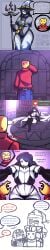 1boy 1girls achievement_unlocked azuri_(block_tales) bedroom big_breasts block_tales bra breasts cassie_(block_tales) clothed comic dialogue duo duo_focus english_text gloves komoeshigetori long_gloves panties player_(block_tales) reginald_(block_tales) roblox roblox_game robloxian speech_bubble stomach tagme text thick_thighs thighhighs thighs underwear watermark