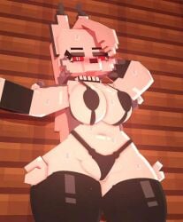 against_wall coresvoid female_only furry furry_only helluva_boss large_breasts loona_(helluva_boss) minecraft mojang red_eyes square_(anatomy) sweat thick_thighs wide_hips