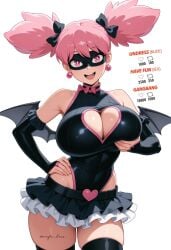 1girl ai_generated bare_arms bare_hips bare_legs black_mask black_thighhighs boku_no_hero_academia clothing_cutout detached_sleeves domino_mask earrings eye_mask fingerless_gloves gloves haneyama_kazuho heart_cutout highres jewelry leotard mask my_hero_academia pink_eyes pink_hair pink_trim pop_step skirt solo superhero_costume superheroine thighhighs thighs undressing_challenge vigilante:_my_hero_academia_illegals vigilante_-boku_no_hero_academia:_illegals- waifujoy white_background wings