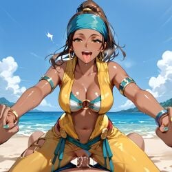 1girls ai_generated big_breasts brown_eyes brown_hair clothed clothed_female clothed_sex cowgirl cowgirl_position dark-skinned_female dark_skin grabbing hairband inside king_of_fighters large_breasts long_hair outdoors panties pov public riding tan tan_skin thick white_panties zarina_(kof) erection hard_cock cum cum_inside cum_in_pussy creampie cumshot cumming cumming_inside