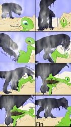 anal anal_penetration anal_sex anus big_balls big_butt big_penis blush blushing comic comic_page countershading cum_in_ass cum_inside cumflated cumflated_belly cumflation cute_male feral feral_on_anthro feral_on_top feral_penetrating feral_penetrating_anthro gay gay_anal gay_sex green_body green_eyes green_skin inflation licking licking_ass lizard medial_ring musk musky_anus musky_balls musky_cock musky_penis questionable_consent red_eyes reptile reptile_humanoid sfx size_difference sound_effects steam steaming steaming_body steamy_breath steamy_penis tapering_penis tar tar_creature tyrannosaurid tyrannosaurus tyrannosaurus_rex yakuman_player_(artist)