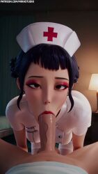3d 3d_animation ai_generated animated bangs black_hair blowjob brown_eyes deepthroat eye_contact fellatio female kpop_demon_hunters mirastudio nurse nurse_cap nurse_uniform oral_sex pov sound tagme video zoey_(kpop_demon_hunters)