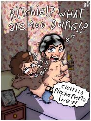 3boys anal bed bedroom buddy_holly caught caught_in_the_act chubby chubby_male corona_(beer) drunk drunk_sex english_text erection funny gay gay_sex latino mexican mexican_male nude ritchie_valens saliva self_upload shadow socks_(marking) spanish_text teenage_male teenager yaoi